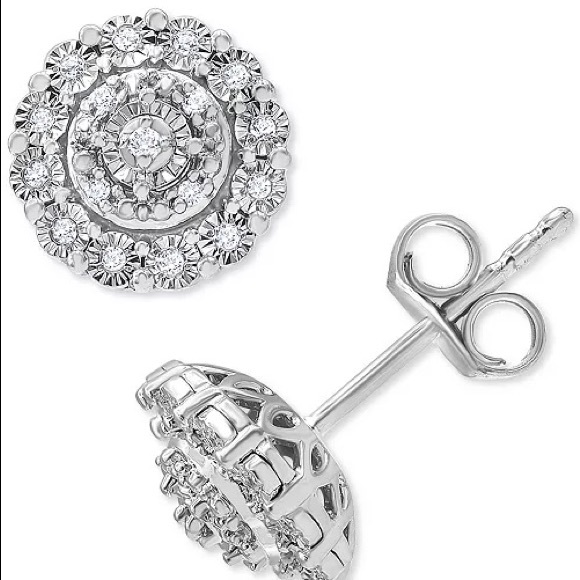 Macy's Jewelry - Diamond Halo Cluster Stud Earrings (1/10 ct. t.w.) in Sterling Silver